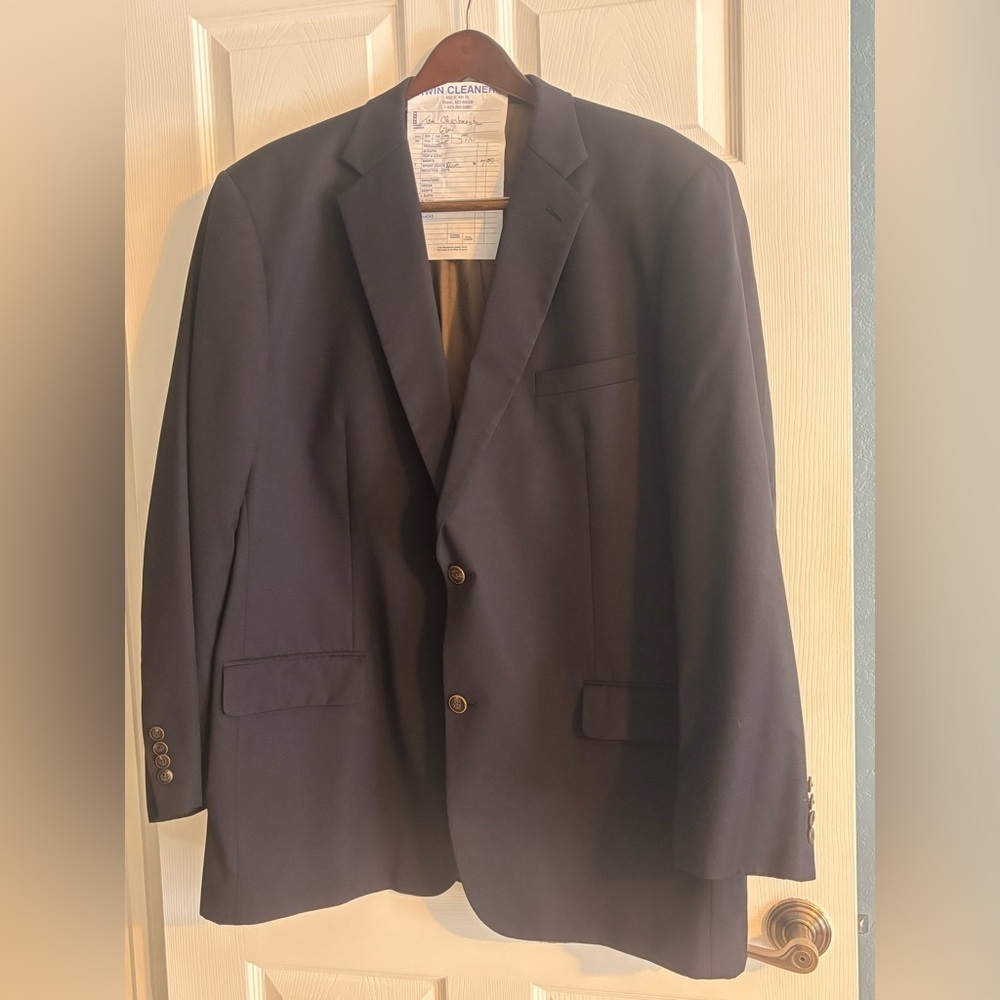 Joseph & Feiss Gold Navy Sport Coat w Notched Lapels Front Flap Pockets Sz 48L